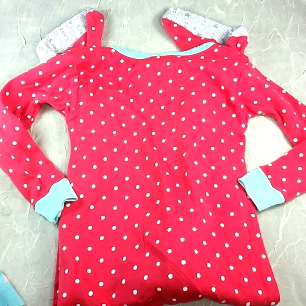 pajamas pj's footie 1 piece kitten kitty red pink polka dot Carters - Picture 3 of 3